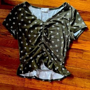 Green flowery crop top
